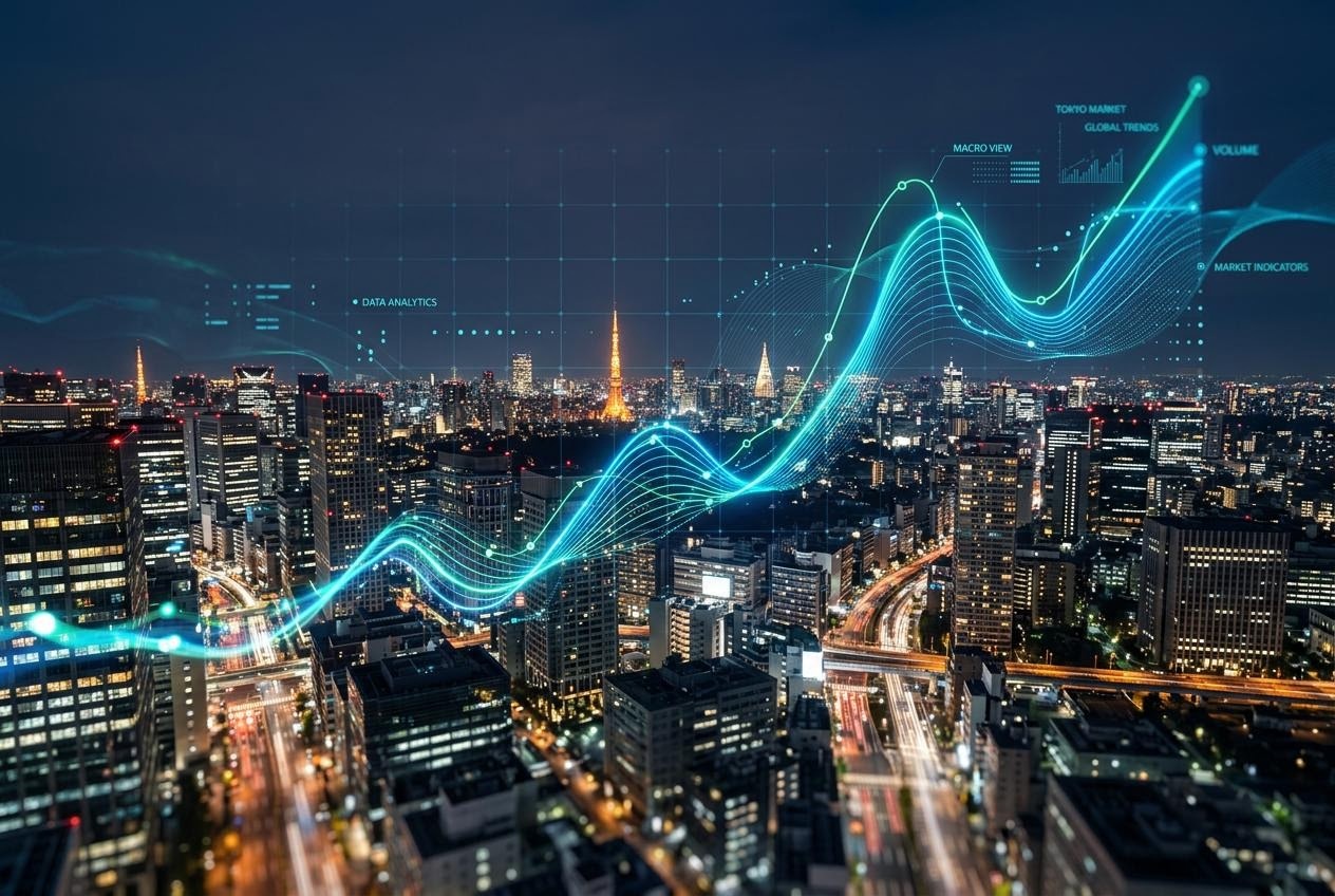 日本株式市場の相場動向を分析するためのグラフとデータ学習イメージ